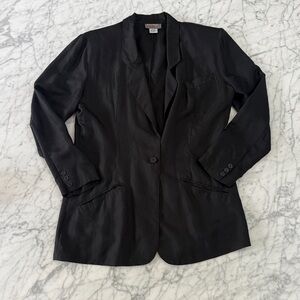 Vintage 100% Silk Blazer Black Sz Small Single Button